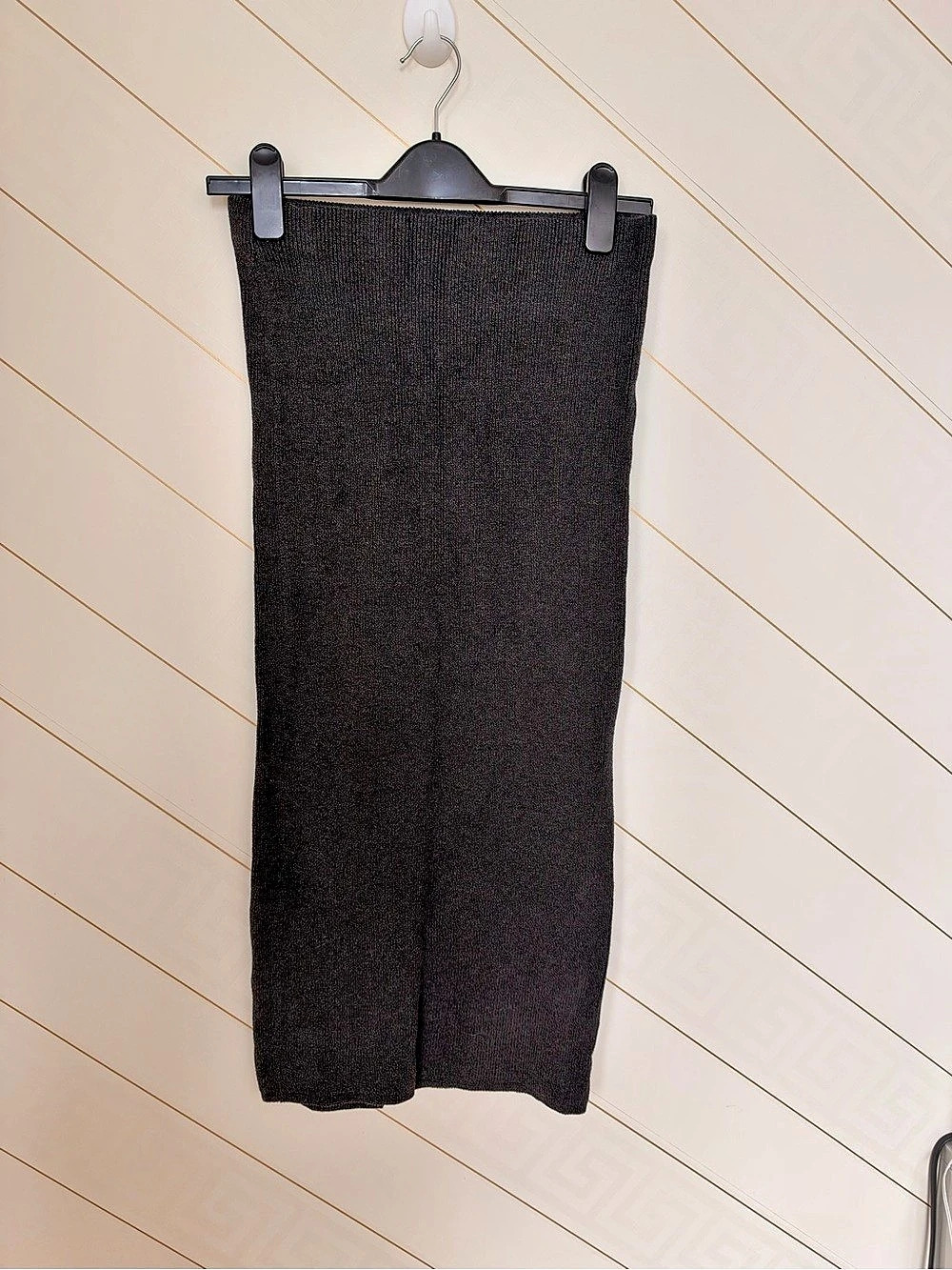 Zara Knit Midi Skirt Women's Ribbed charcoal grey small
